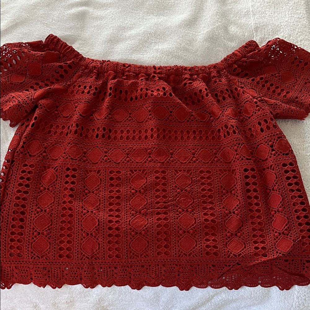 Red Crochet Off-Shoulder Top from Sundance catalog
